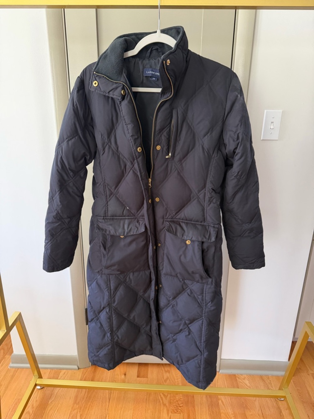 Lands' End Women's Long Quilted Black Puffer Coat